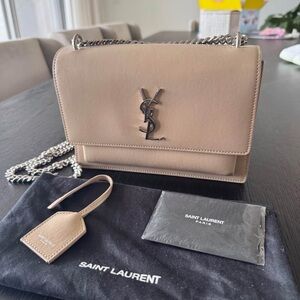 Saint Laurent Tan Crossbody Bag with Silver Accents